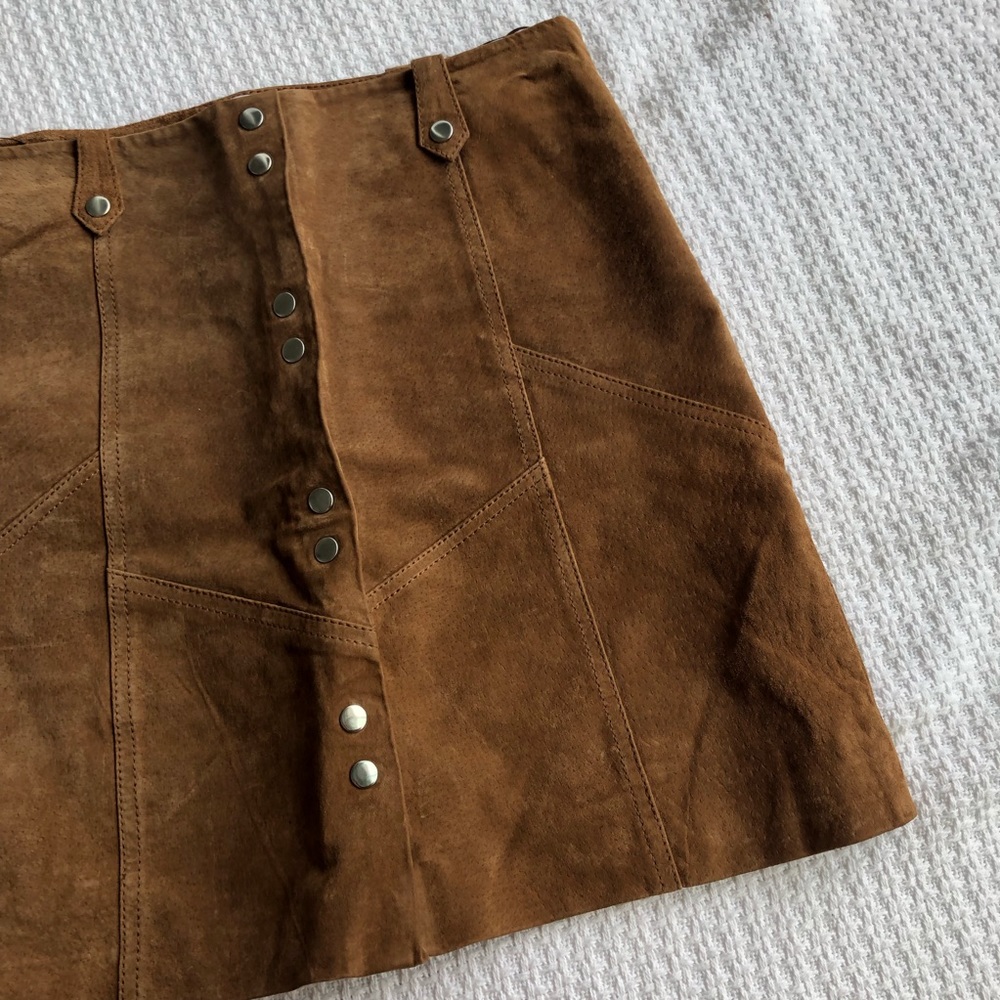 MANGO Genuine Leather Suede Button Down Skirt